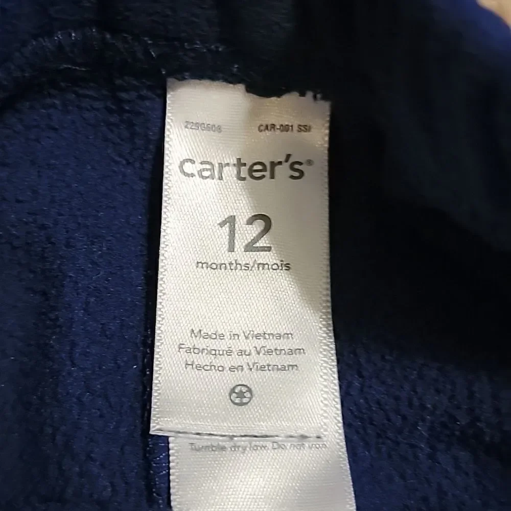 CARTER'S 2-PIECE BLUE AND GRAY FLEECE PULLOVER AND PANTS, SIZE 12 MONTHS